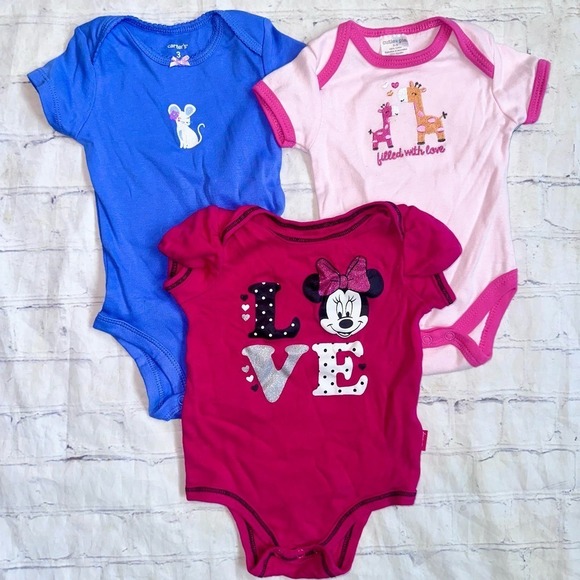 NWOT Infant Girl’s 0-3M Bodysuit Onesie Set Of 3 Bundle - Picture 1 of 7
